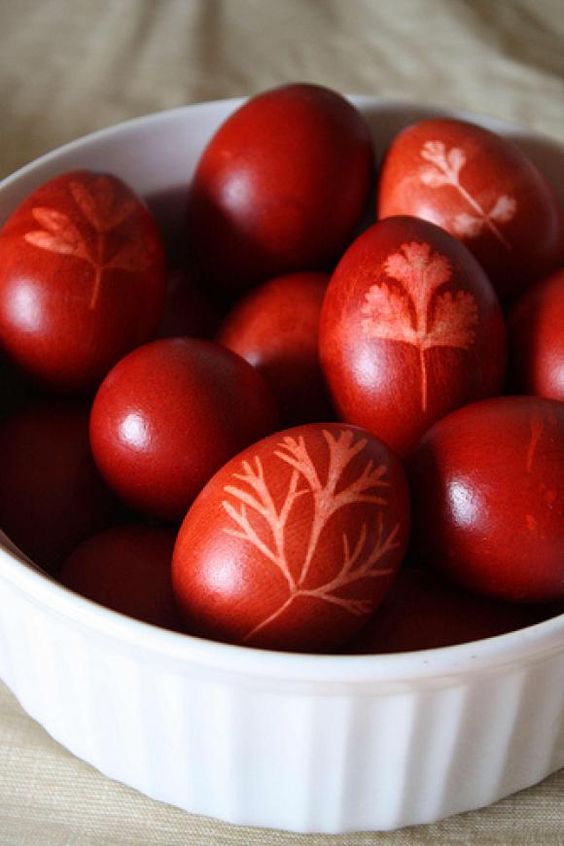 gorgeous red Greek Easter eggs - not so much a recipe as a DIY, but they are cooked to serve at Easter dinner in Greece.