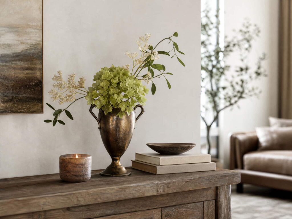 Change vessel shape and materials to create unusual and interesting floral arrangements.