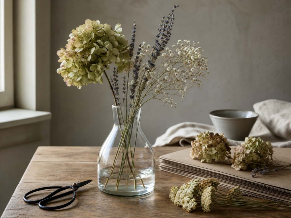 Water drying technique for real flowers.